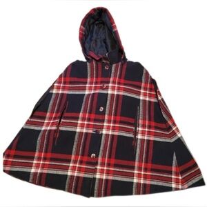 Cooperative Red and Black Plaid Hooded Cape